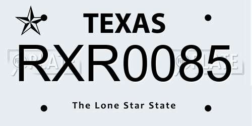 RXR0085 Texas License Plate