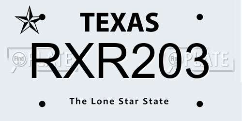 RXR203 Texas License Plate