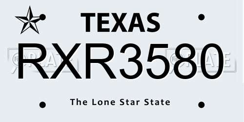RXR3580 Texas License Plate