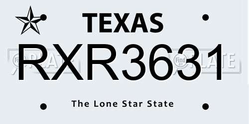 RXR3631 Texas License Plate