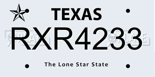 RXR4233 Texas License Plate