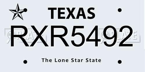 RXR5492 Texas License Plate