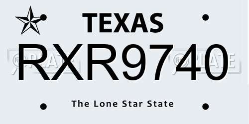 RXR9740 Texas License Plate