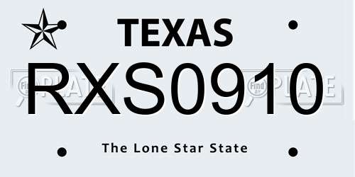 RXS0910 Texas License Plate