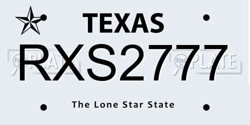 RXS2777 Texas License Plate