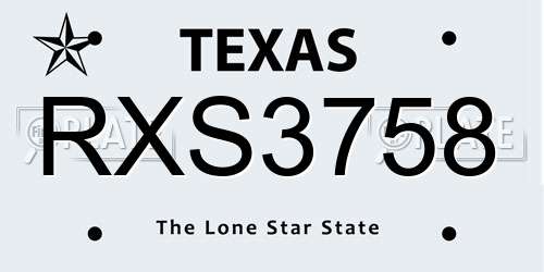 RXS3758 Texas License Plate