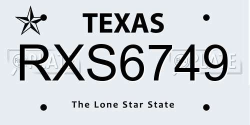 RXS6749 Texas License Plate