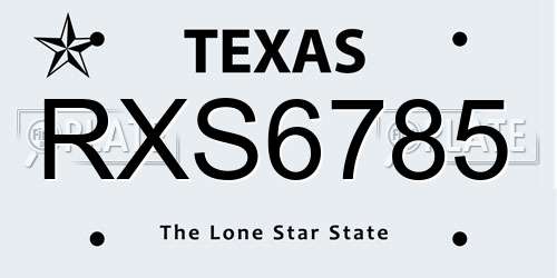 RXS6785 Texas License Plate