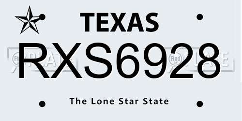 RXS6928 Texas License Plate