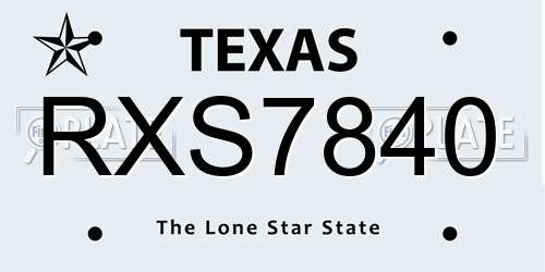RXS7840 Texas License Plate