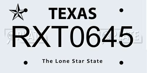 RXT0645 Texas License Plate