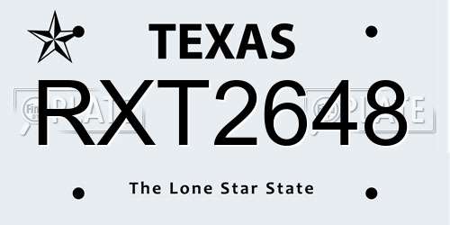 RXT2648 Texas License Plate