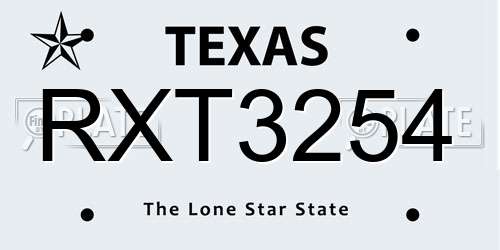 RXT3254 Texas License Plate