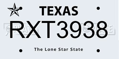 RXT3938 Texas License Plate