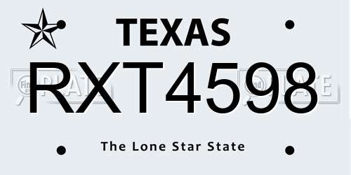 RXT4598 Texas License Plate