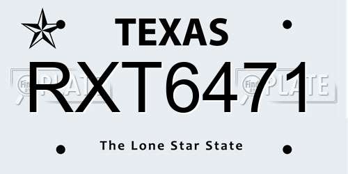 RXT6471 Texas License Plate