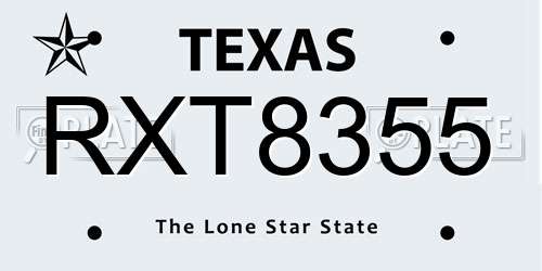 RXT8355 Texas License Plate