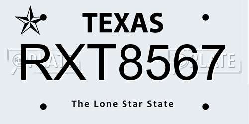 RXT8567 Texas License Plate
