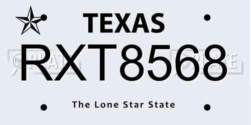 RXT8568 Texas License Plate
