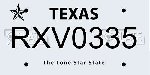 RXV0335 Texas License Plate