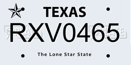 RXV0465 Texas License Plate