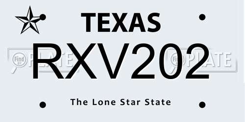 RXV202 Texas License Plate