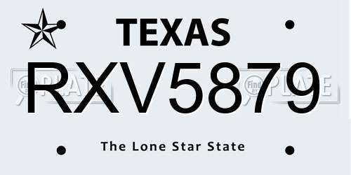 RXV5879 Texas License Plate