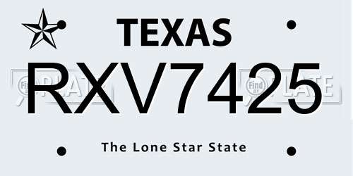 RXV7425 Texas License Plate