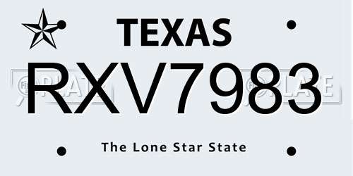 RXV7983 Texas License Plate