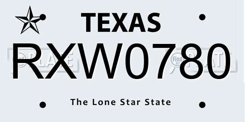 RXW0780 Texas License Plate