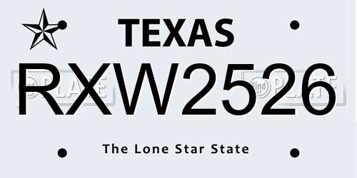 RXW2526 Texas License Plate