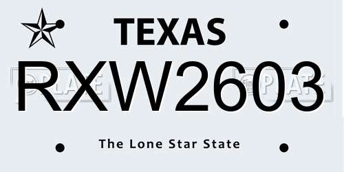 RXW2603 Texas License Plate