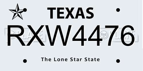RXW4476 Texas License Plate
