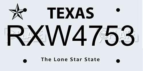 RXW4753 Texas License Plate