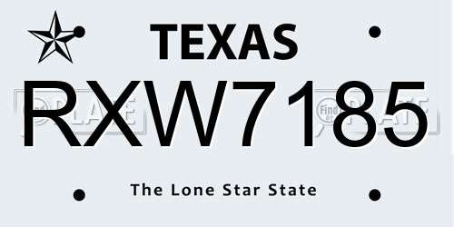 RXW7185 Texas License Plate