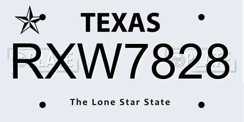 RXW7828 Texas License Plate