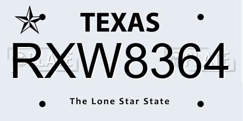 RXW8364 Texas License Plate