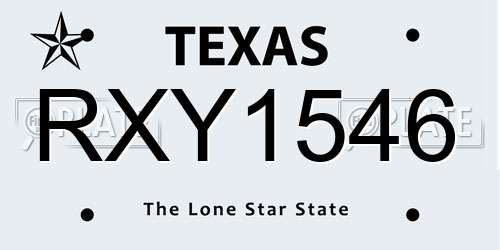 RXY1546 Texas License Plate