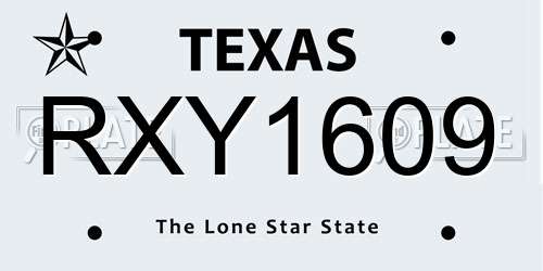 RXY1609 Texas License Plate