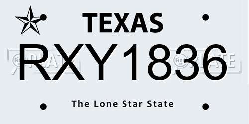 RXY1836 Texas License Plate
