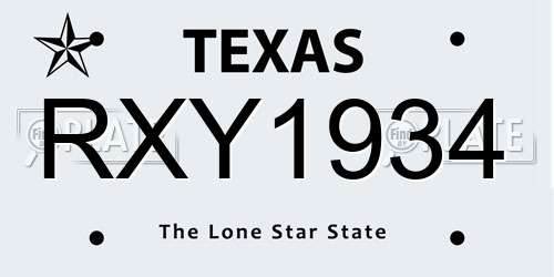 RXY1934 Texas License Plate