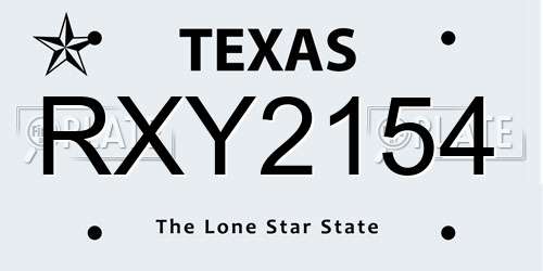 RXY2154 Texas License Plate