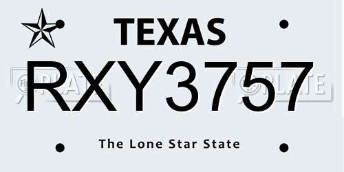 RXY3757 Texas License Plate