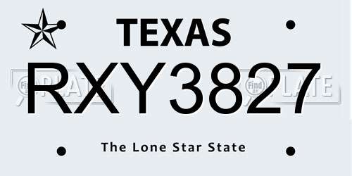 RXY3827 Texas License Plate