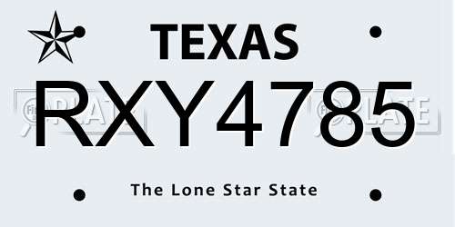 RXY4785 Texas License Plate