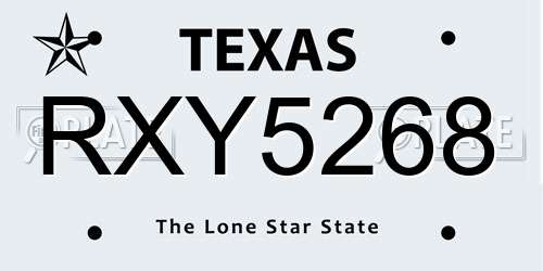 RXY5268 Texas License Plate