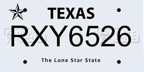 RXY6526 Texas License Plate