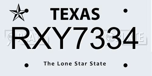 RXY7334 Texas License Plate