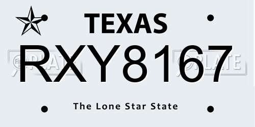 RXY8167 Texas License Plate