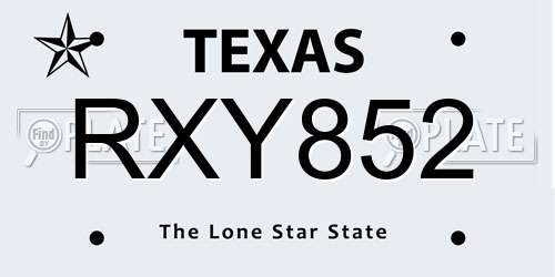 RXY852 Texas License Plate